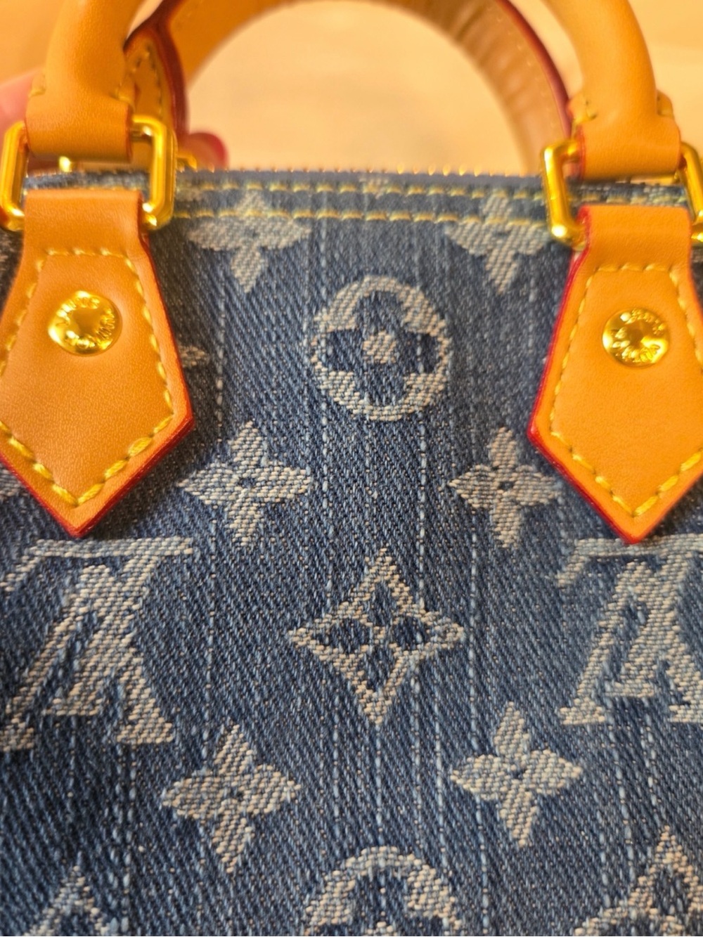 Luxury Fashion Denim Mini Speedy Bag in Blue with Tan Trim - Picture 14 of 16